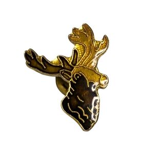 BUCK Deer Head Enamel Vintage Lapel Pin Brown Golden